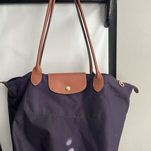 Longchamp woman’s Purple Tote Bag with Brown leather straps